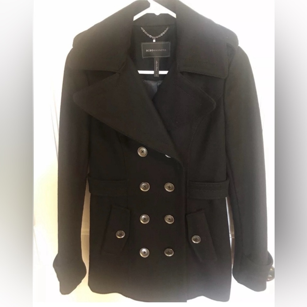 BCBG Wool Peacoat Double Breast Quiet Luxury Old Money Nautical Timeless Scandi